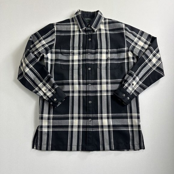 Lauren Ralph Lauren Black‎ Plaid Snap Button Down Shirt Jacket 100% Wool Casual - Picture 1 of 10